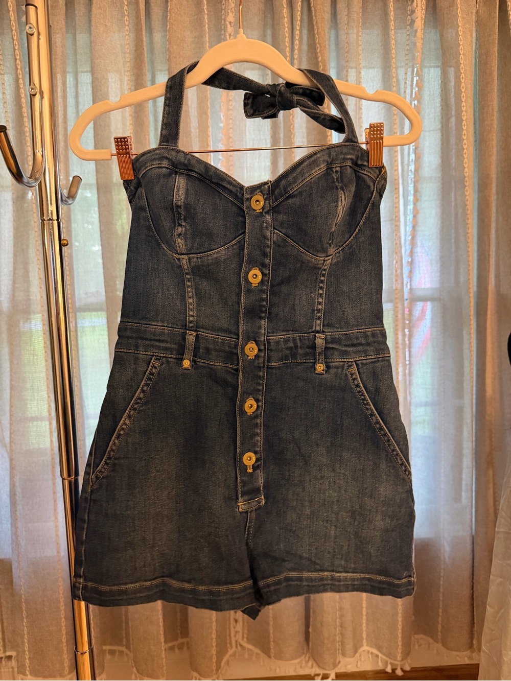 Pilcro Dark Blue Denim Halter Romper - Picture 9 of 9